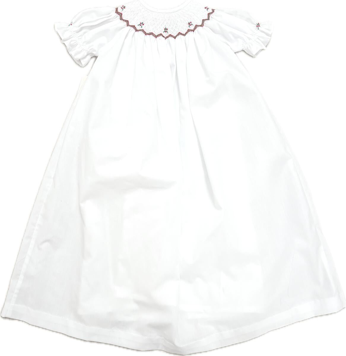 White Christmas Smocked Bishop Baby Day Gown