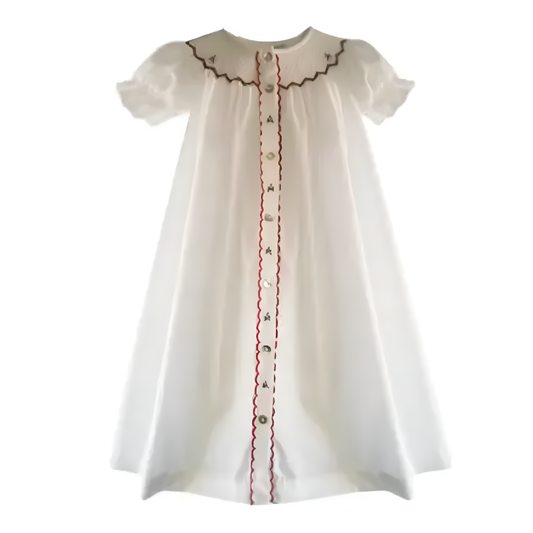 White Christmas Smocked Bishop Baby Day Gown