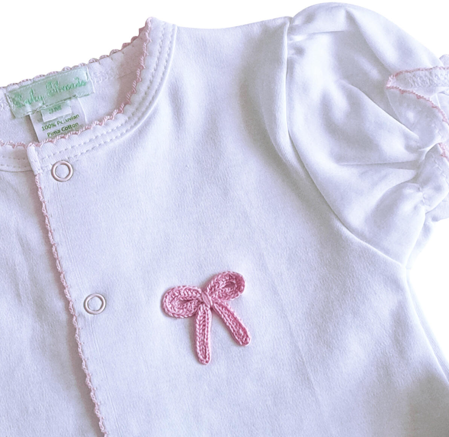 Girl Crochet Bow Pink Dot Diaper Set