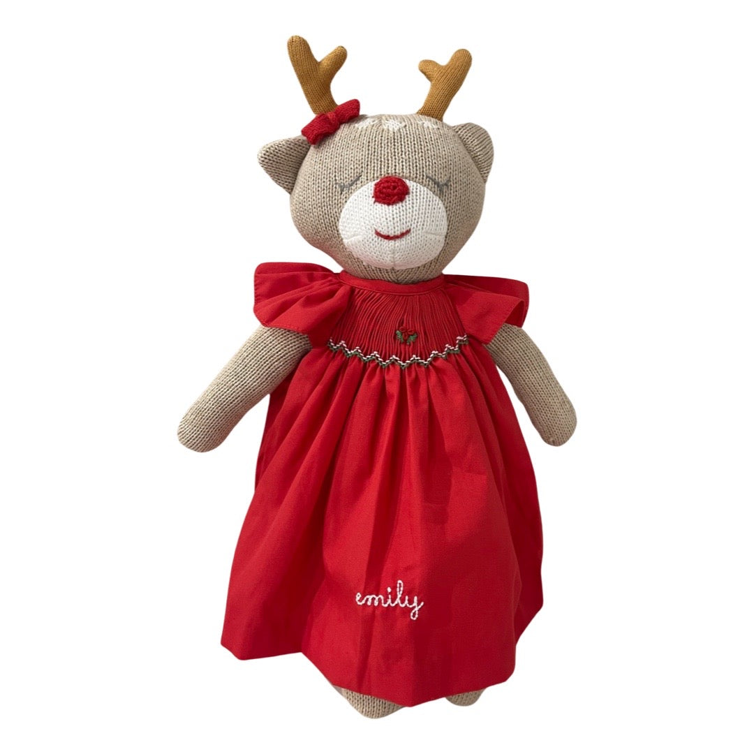 Red Girl Reindeer Doll Solid Dress