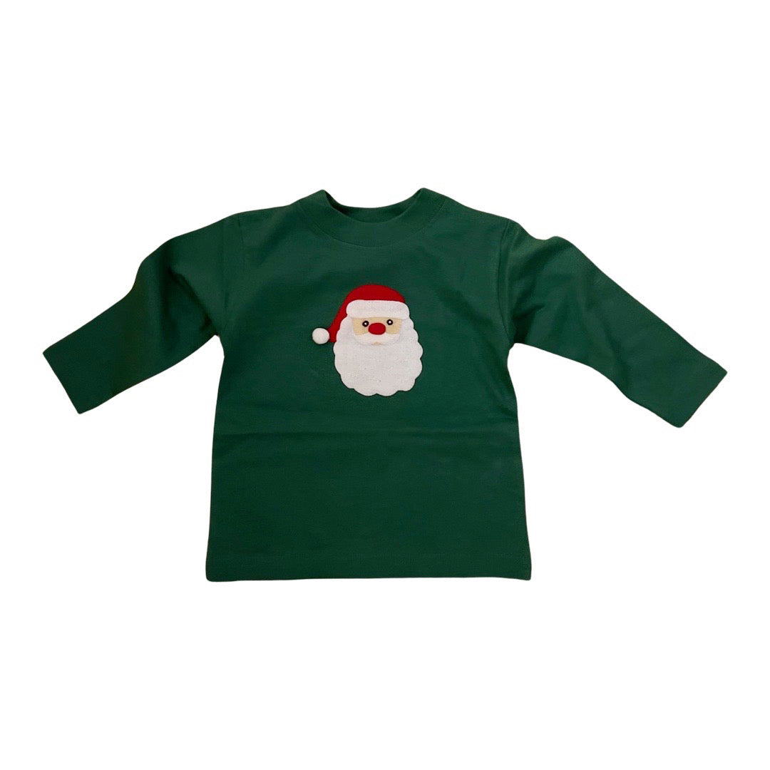 Boy's Long Sleeve Green Santa Applique T-Shirt