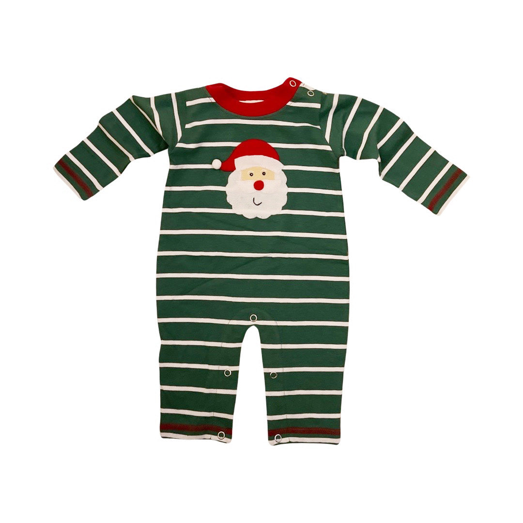 Boy's Long Sleeve Stripe Playsuit with Santa Applique