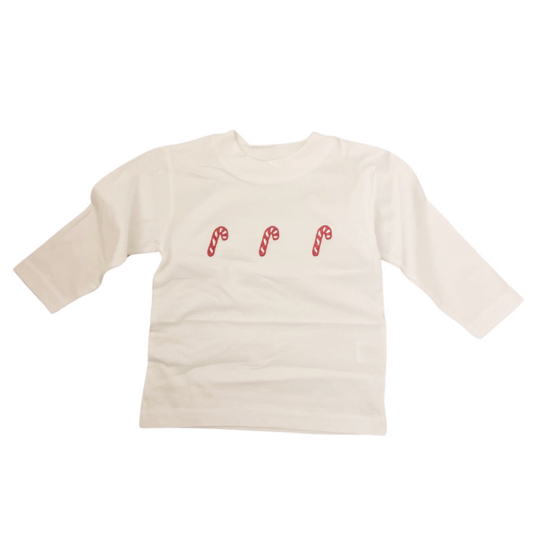 Boy's Long Sleeve Embroidered Candy Canes T-Shirt