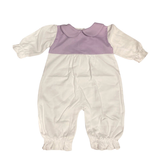 Everyday Peter Pan Playsuit, White with Lavender Collar