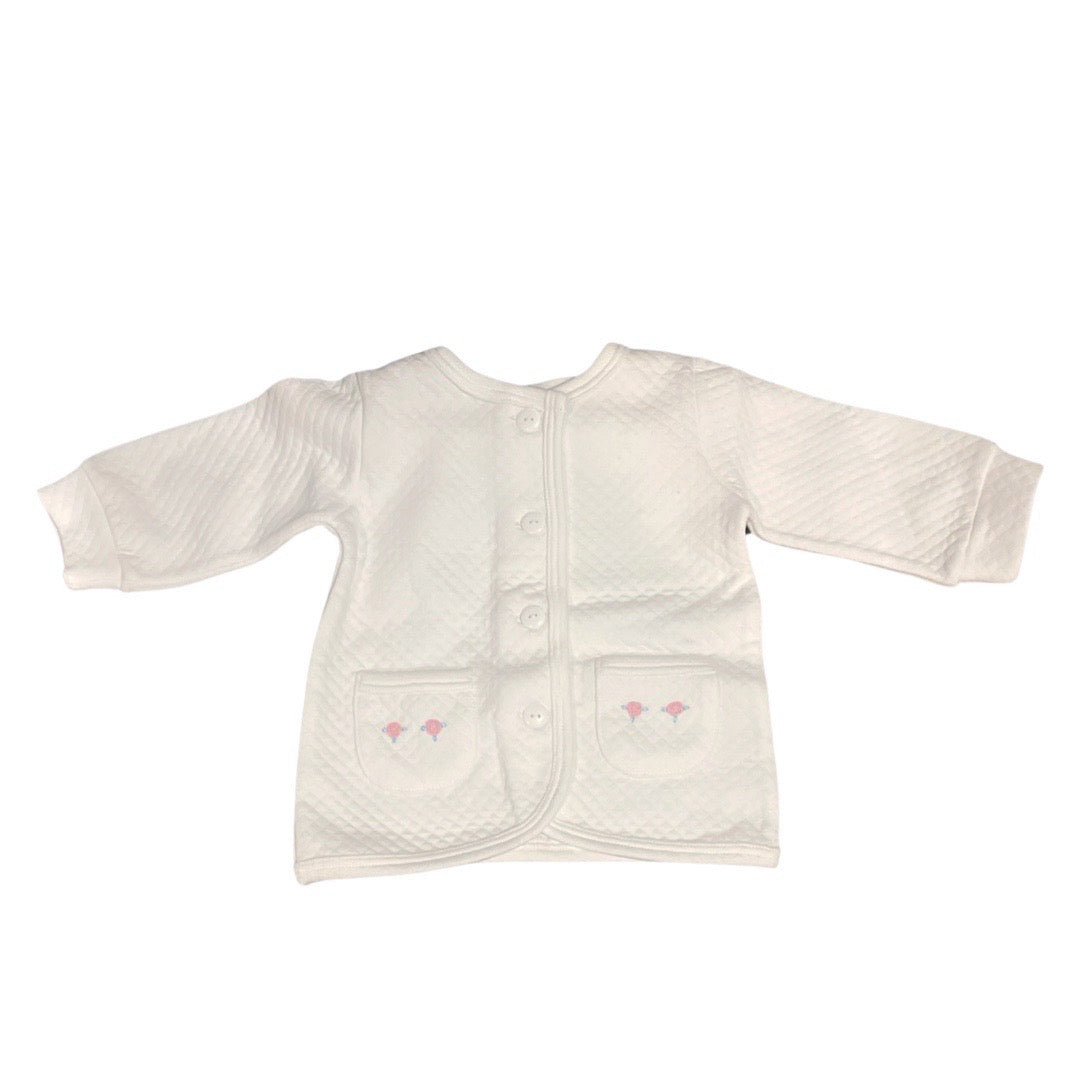 Girl's Quilted Button Up Jacket with Rosebuds on Pocket