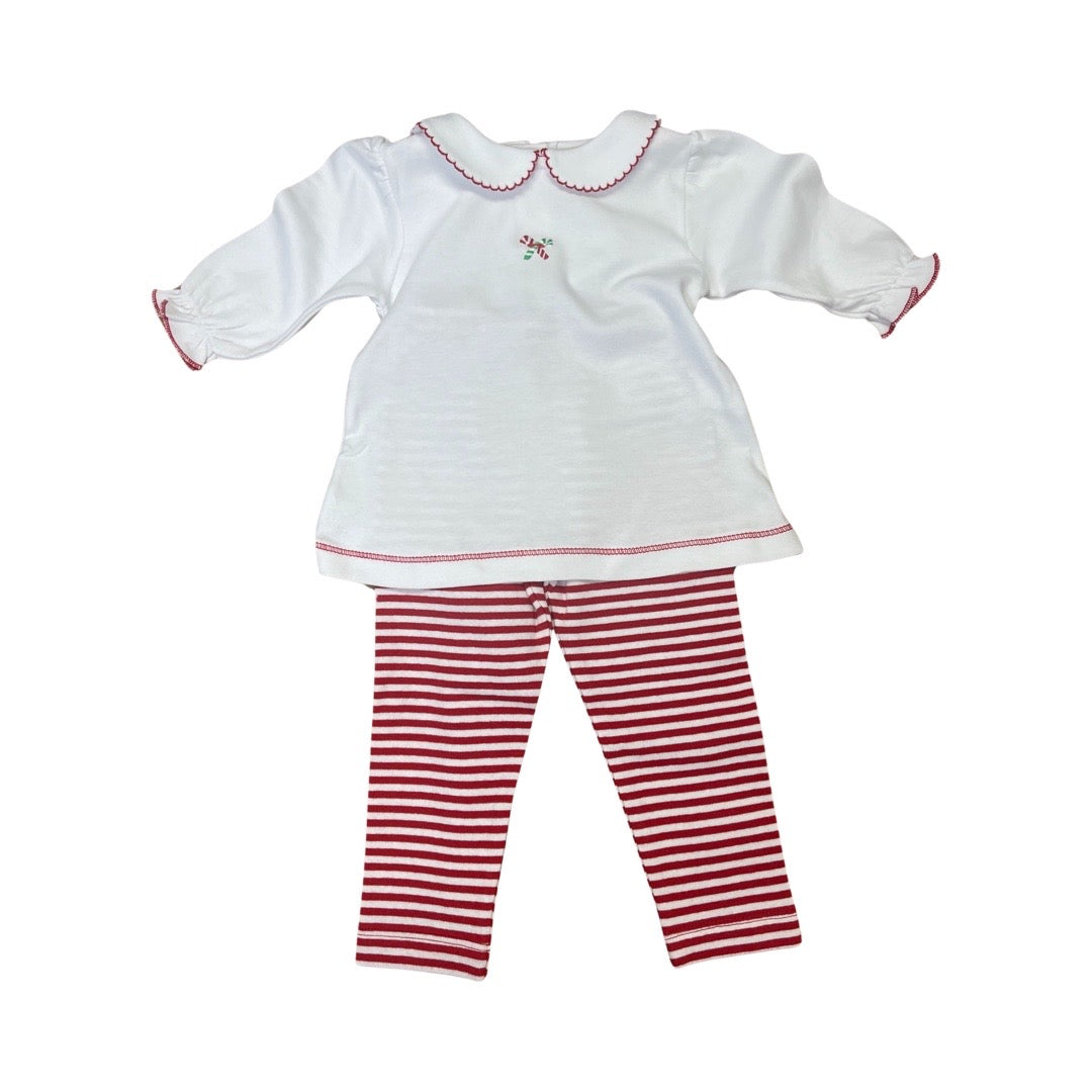 Striped Legging Set with Candy Cane Embroidered Long Sleeve Top
