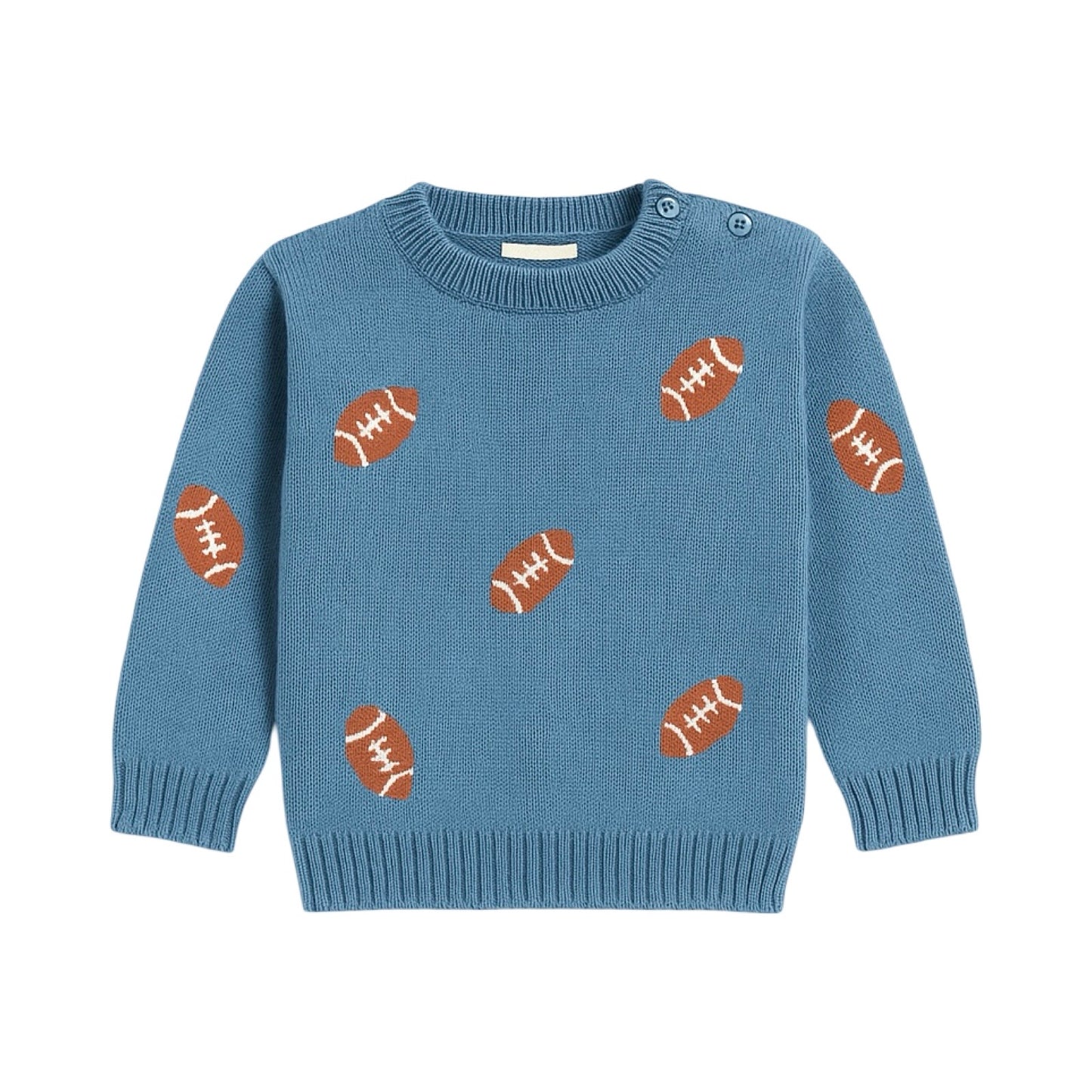 Crewneck Chambray Sweater with All Over Footballs