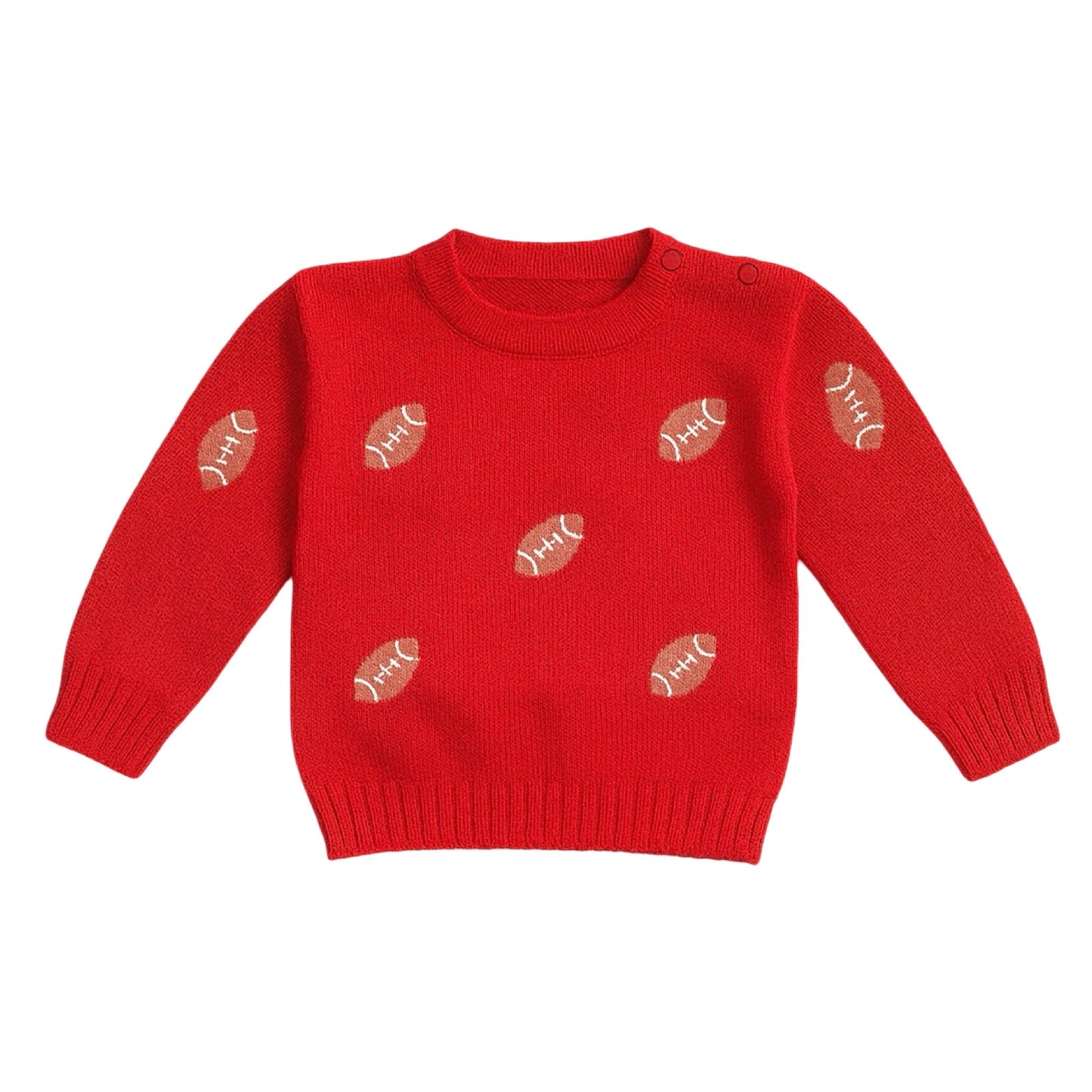 Crewneck Red Sweater with All Over Footballs
