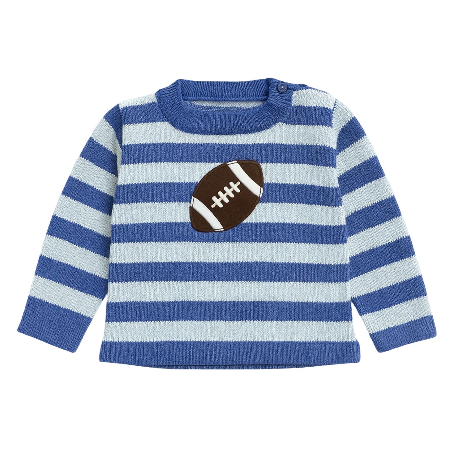 Boy's Blue Stripe Football Crew Neck Sweater