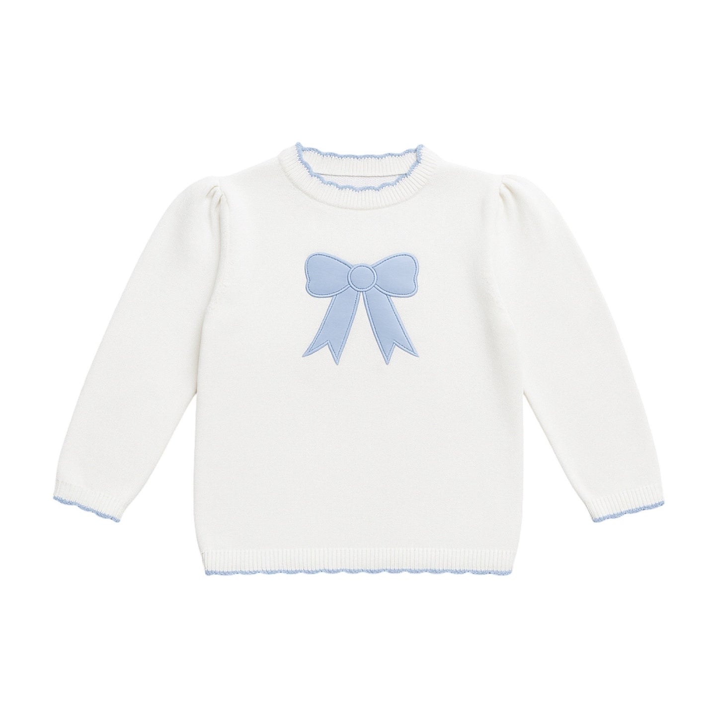 Girl Scallop White with Blue Sweater, Bow