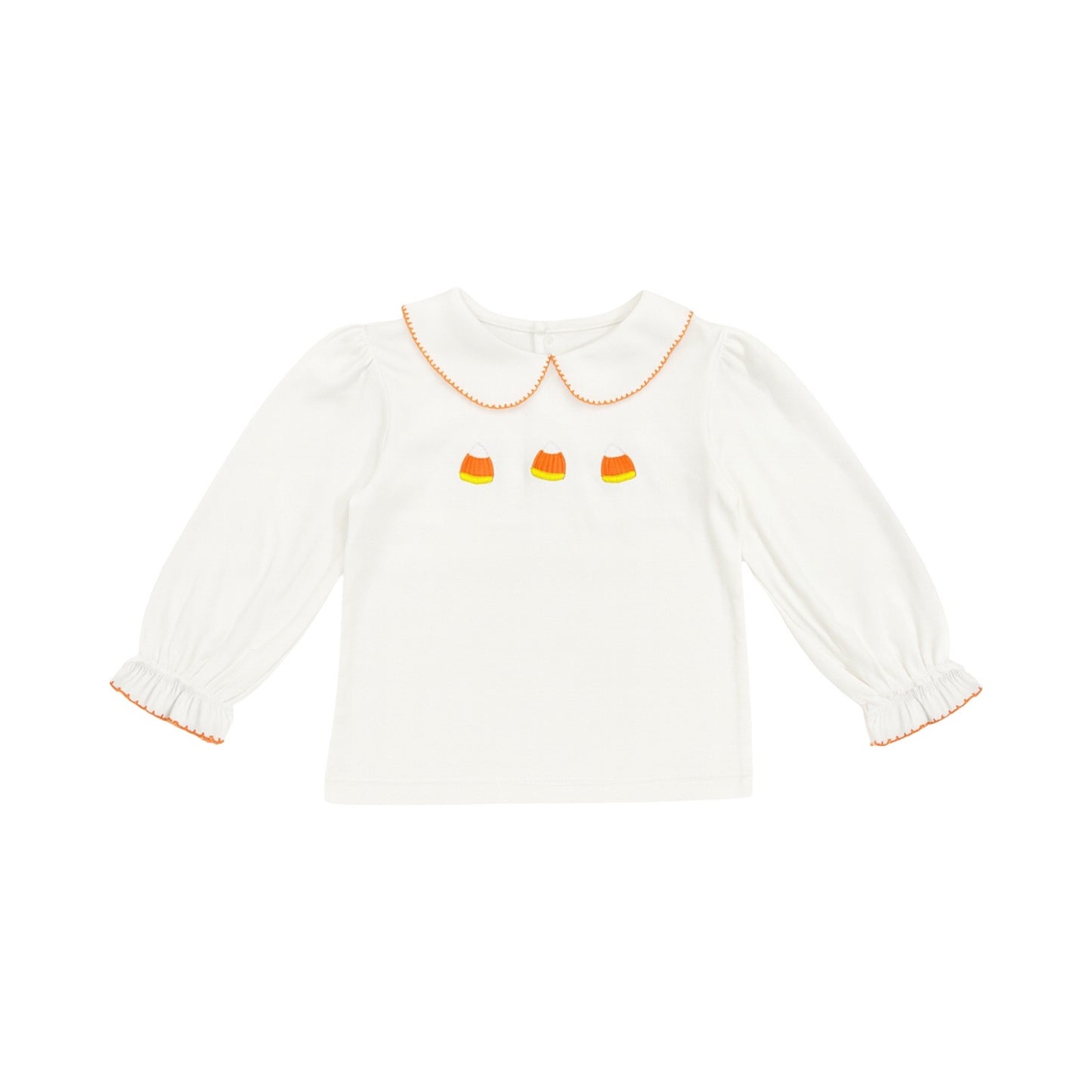 Peter Pan Collared Long Sleeve Top, Candy Corn