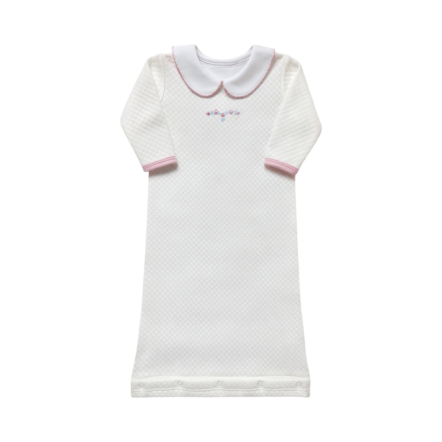 Girl's Collared Quilted Sack with Embroidered Rosebuds