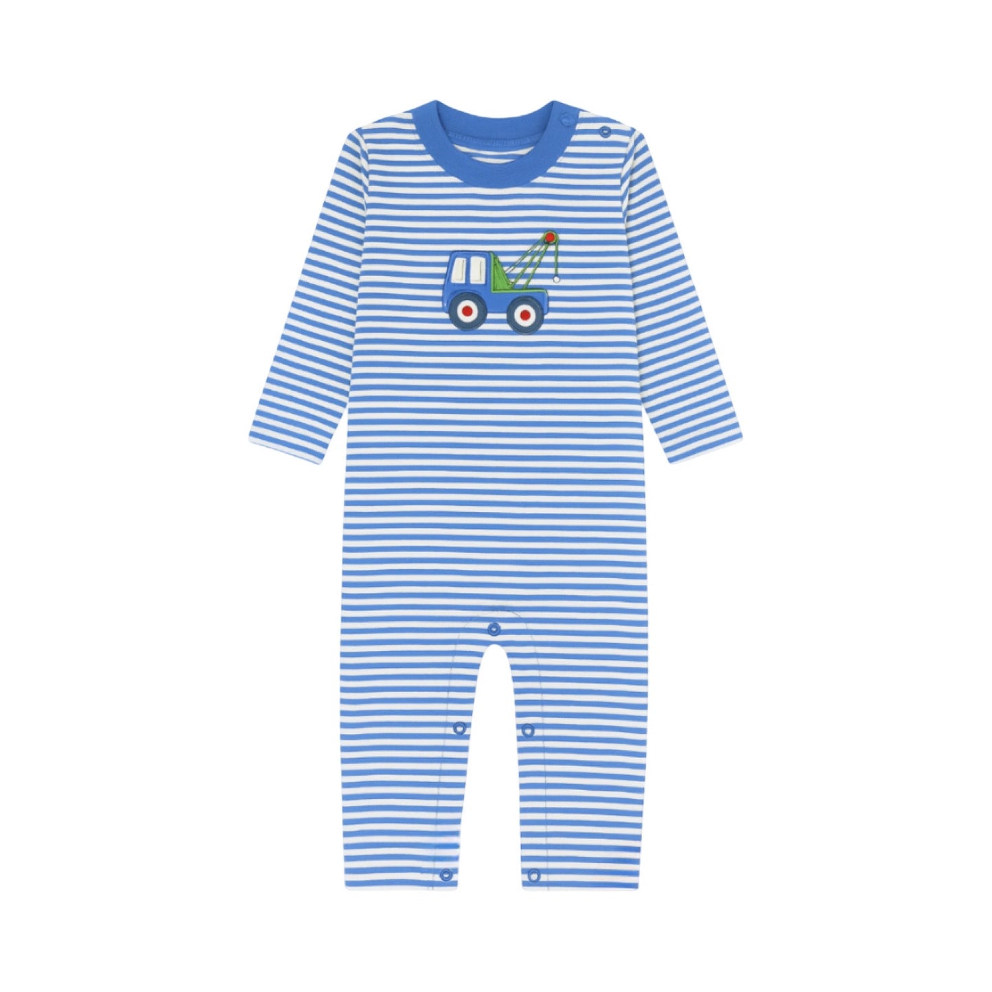 Long Sleeve Applique Striped Romper, Tow Truck
