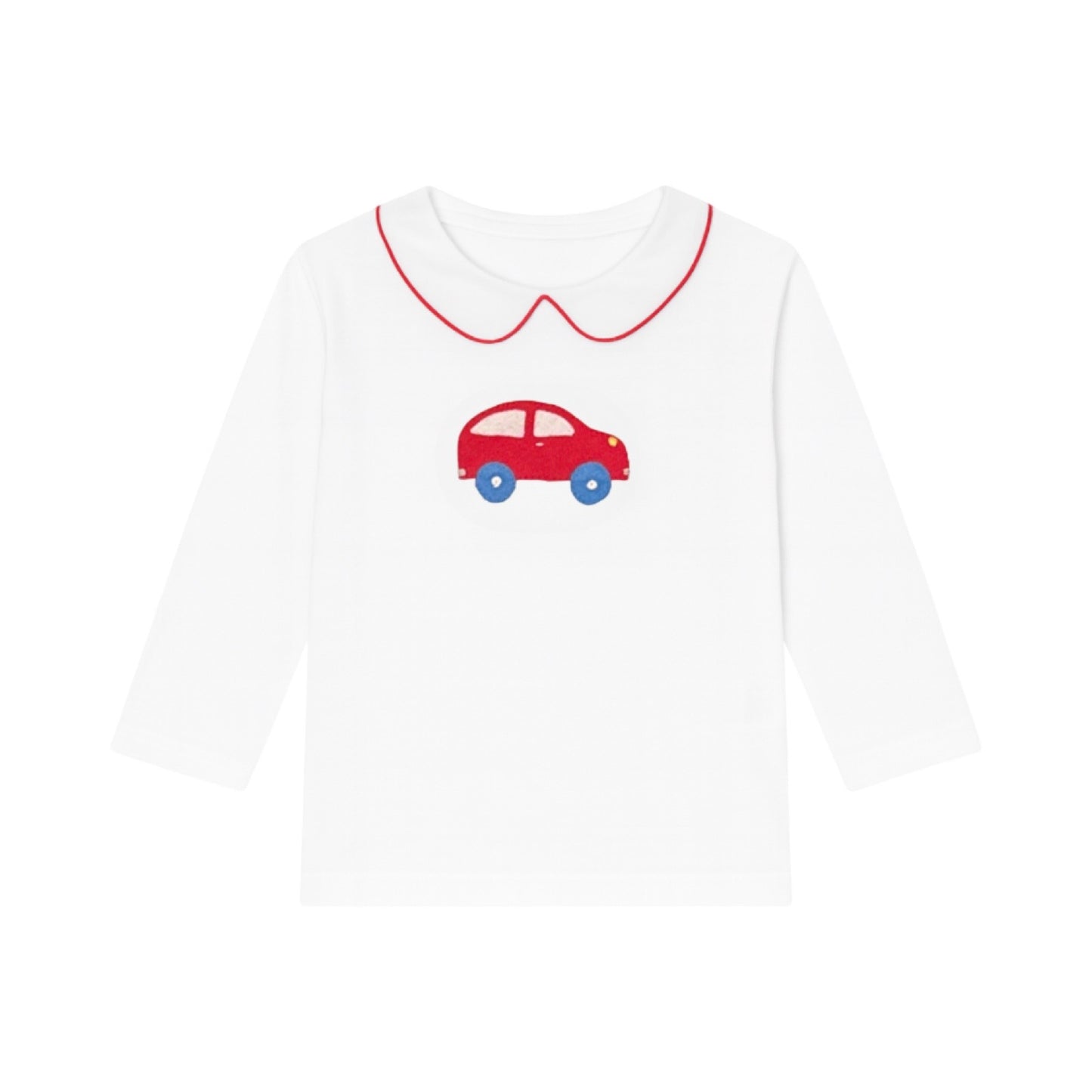 Peter Pan Collared Long Sleeve Applique Shirt, Car