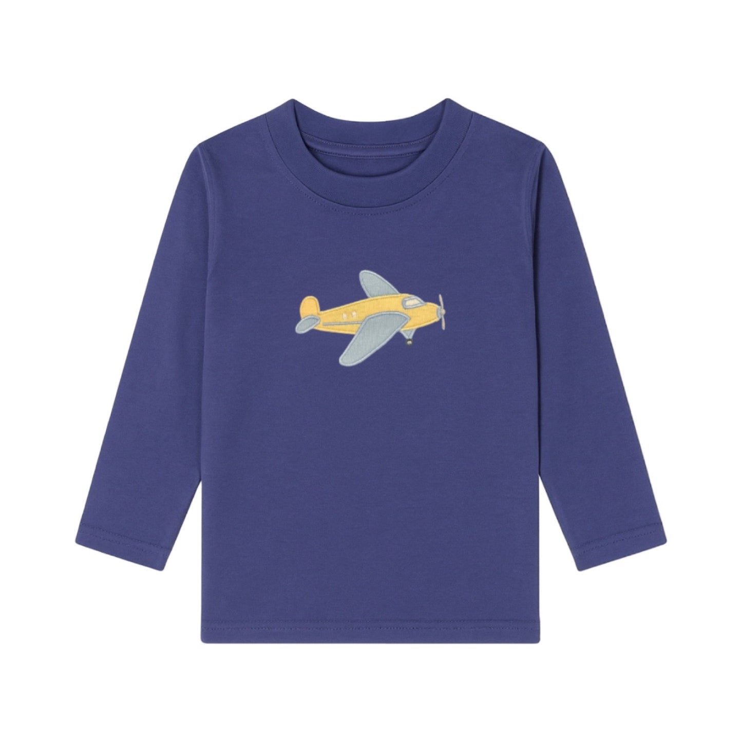 Long Sleeve Applique T-Shirt, Yellow Airplane