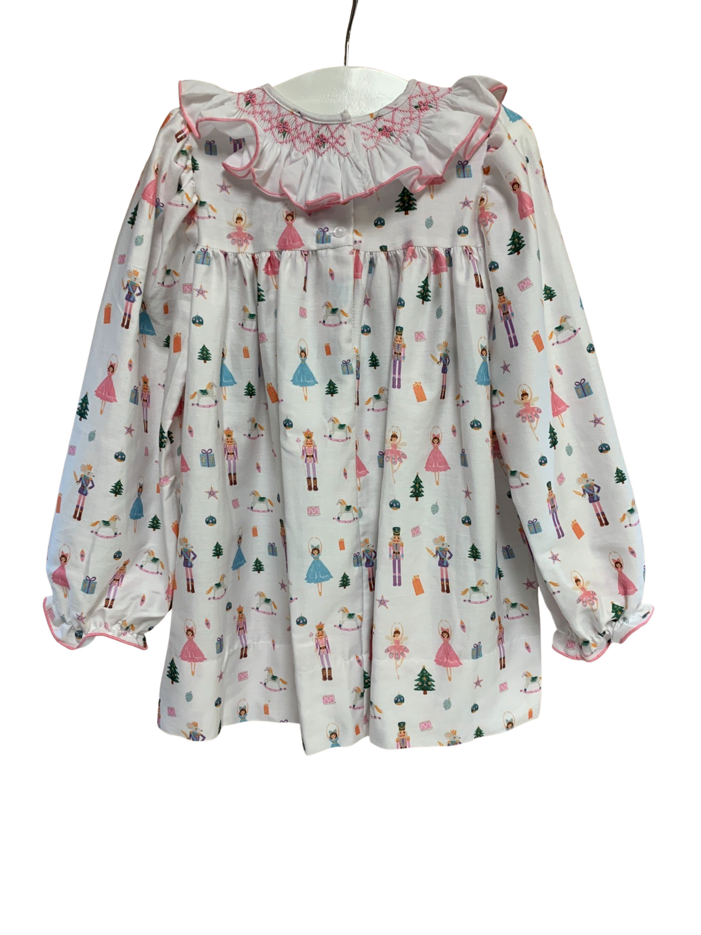 Girl's Long-Sleeve Smocked Nutcracker Print Dress