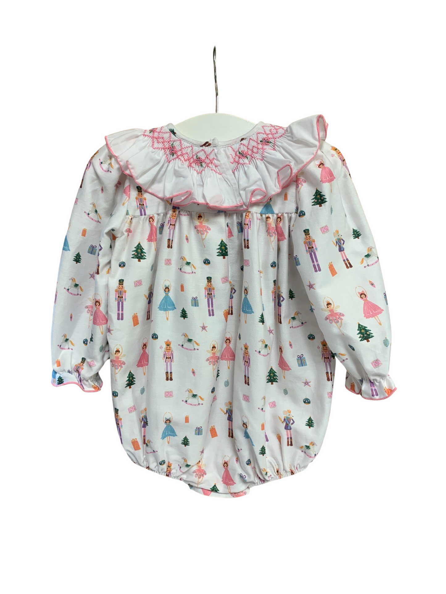 Girl's Long-Sleeve Smocked Nutcracker Print Bubble
