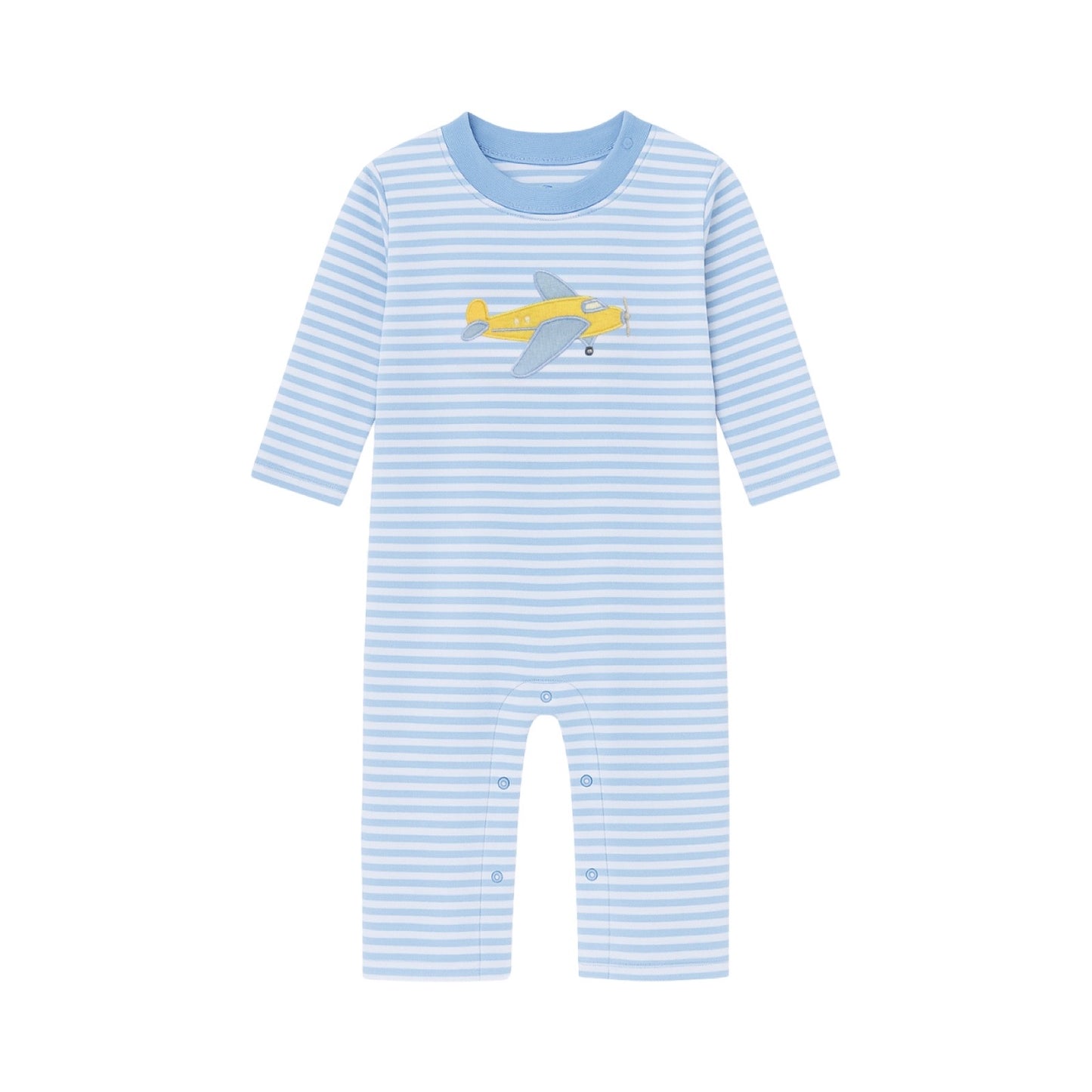 Long Sleeve Applique Striped Romper, Yellow Airplane