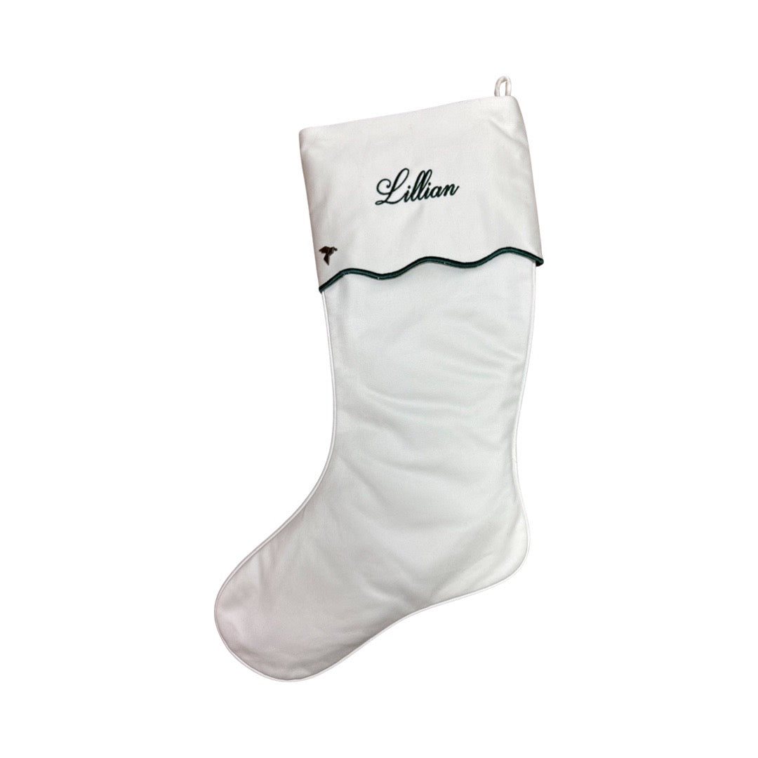 White with Green Scalloped Christmas Stocking with Cuff