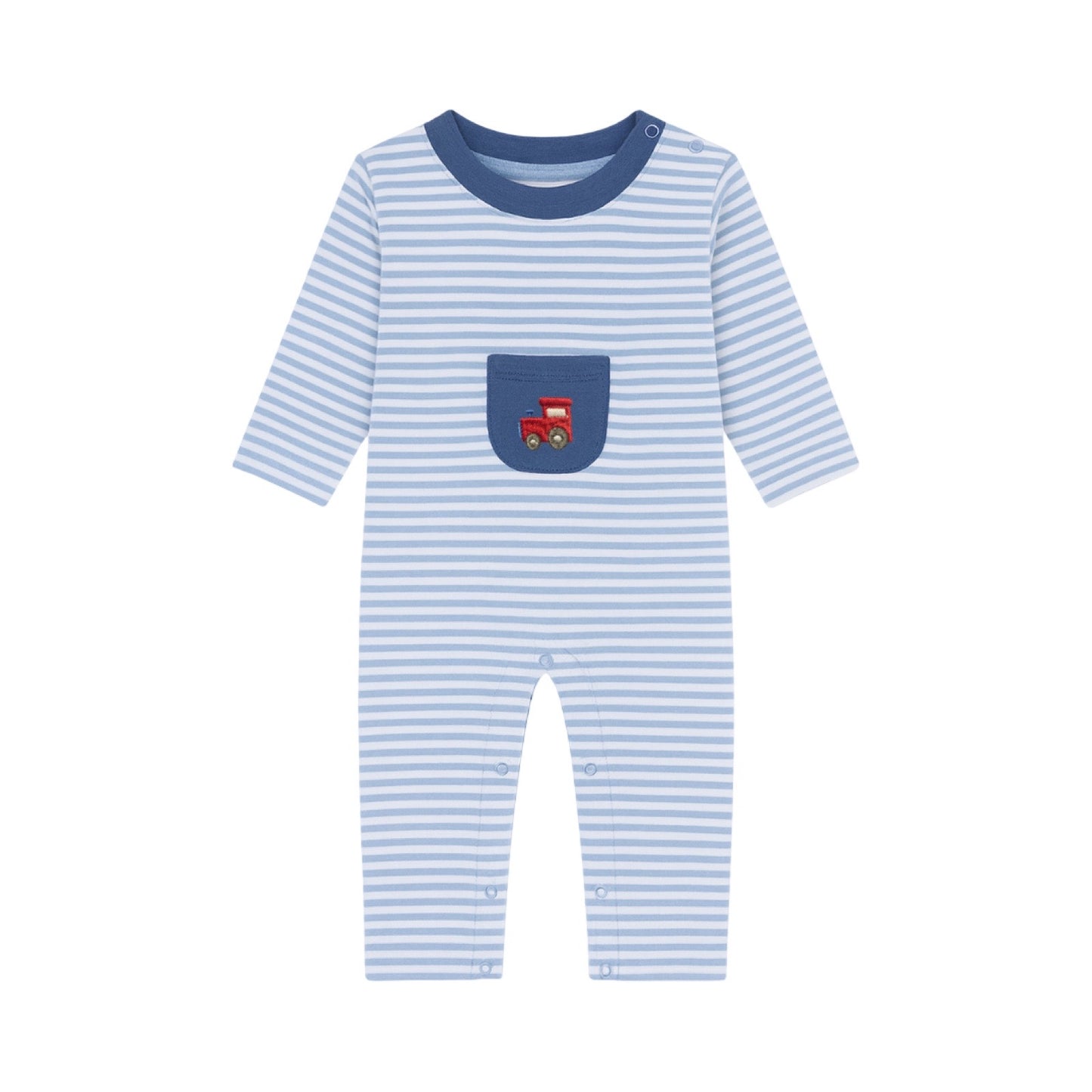Long Sleeve Striped Pocket Romper, Train