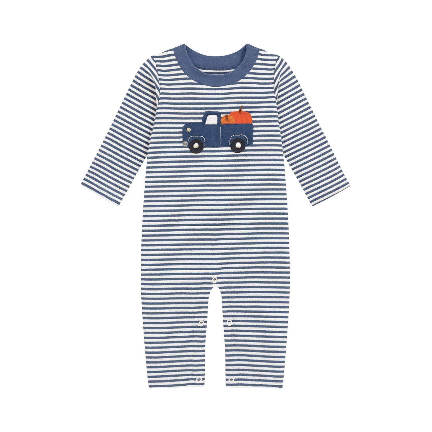 Long Sleeve Applique Striped Romper, Pumpkin Truck