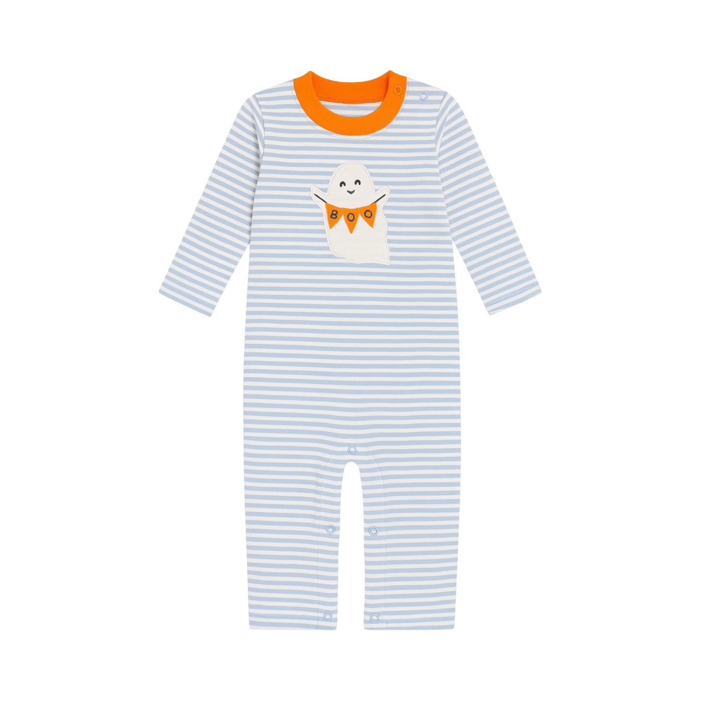 Long Sleeve Applique Striped Romper, Boo Ghost