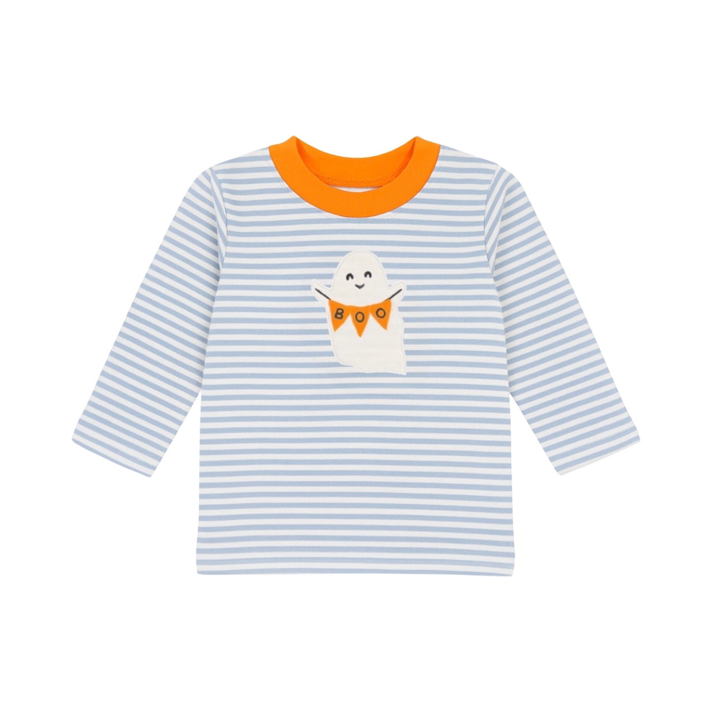 Long Sleeve Applique Striped T-Shirt, Boo Ghost