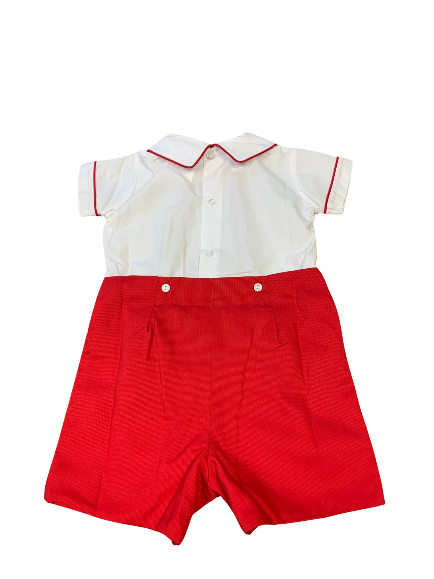 Classic White with Red Pointed Collar Boy Button On