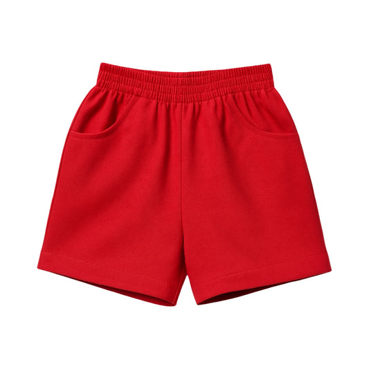 Boy's Twill Shorts with Pockets, Deep Red (Shorter Version)