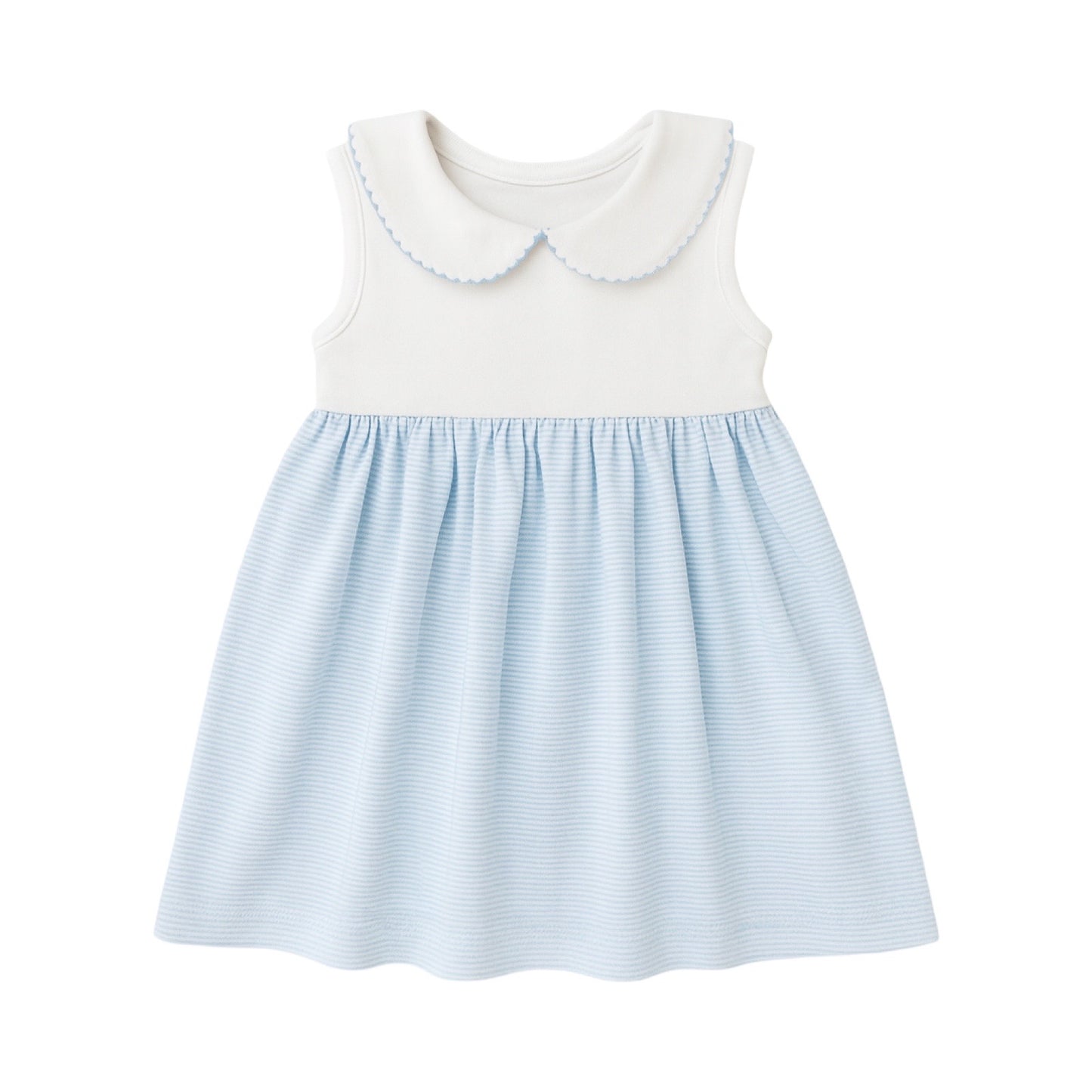 Sleeveless Collared Light Blue Mini Stripe Dress