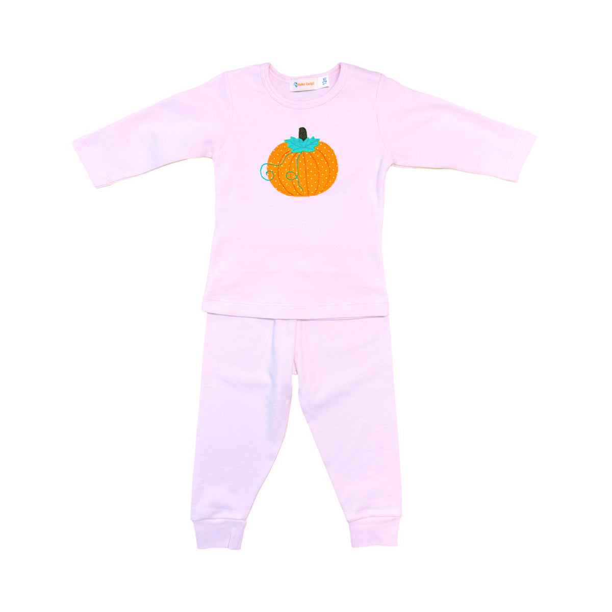 Girl's Long Sleeve Light Pink Pumpkin Applique Pant Set