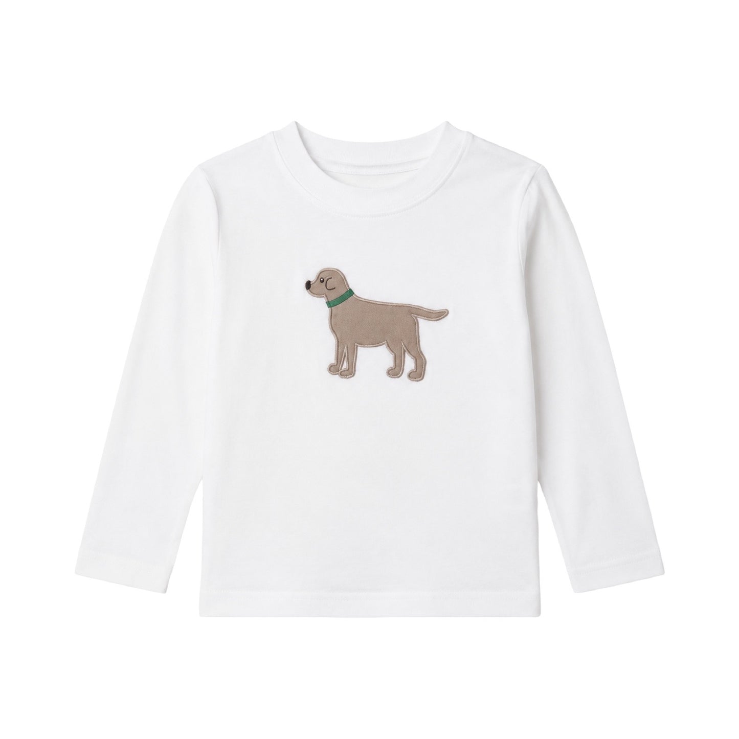Long Sleeve Striped Applique T-Shirt, Standing Dog