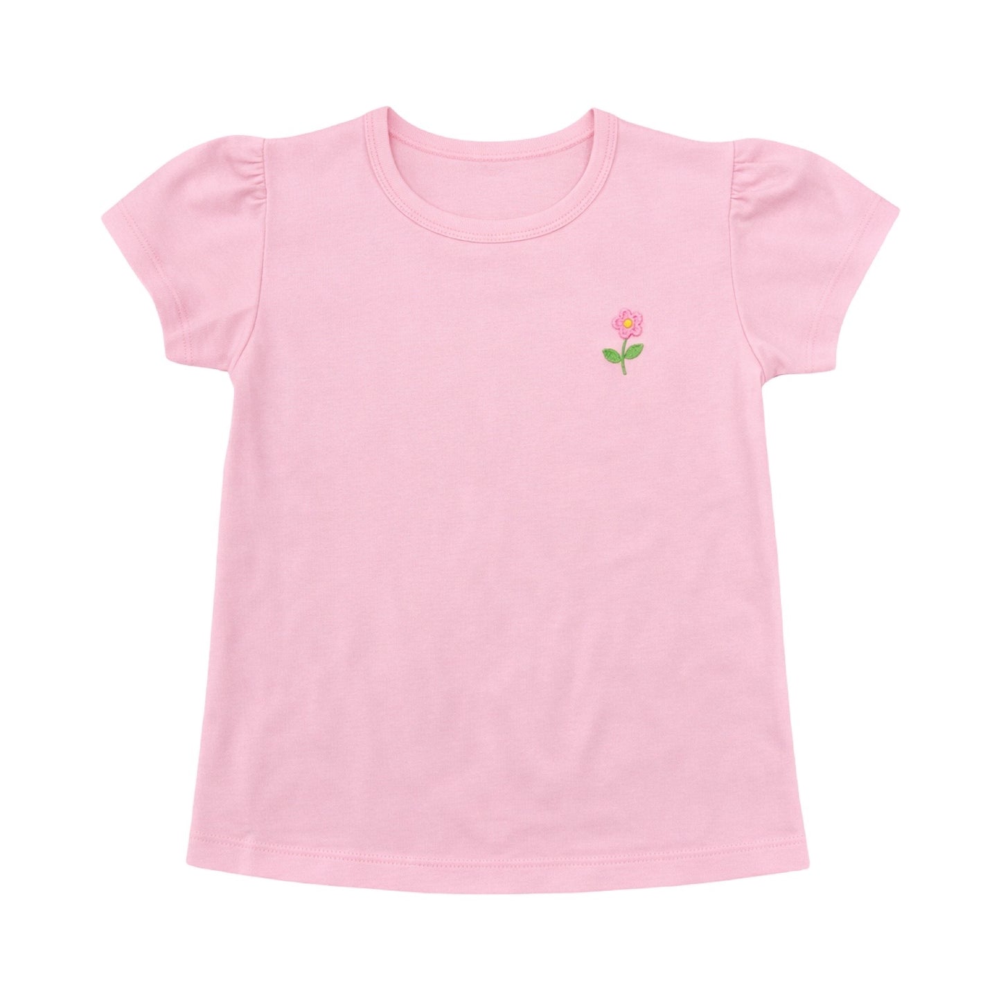 Girl's Short Sleeve Flower Embroidered Pale Pink T-Shirt