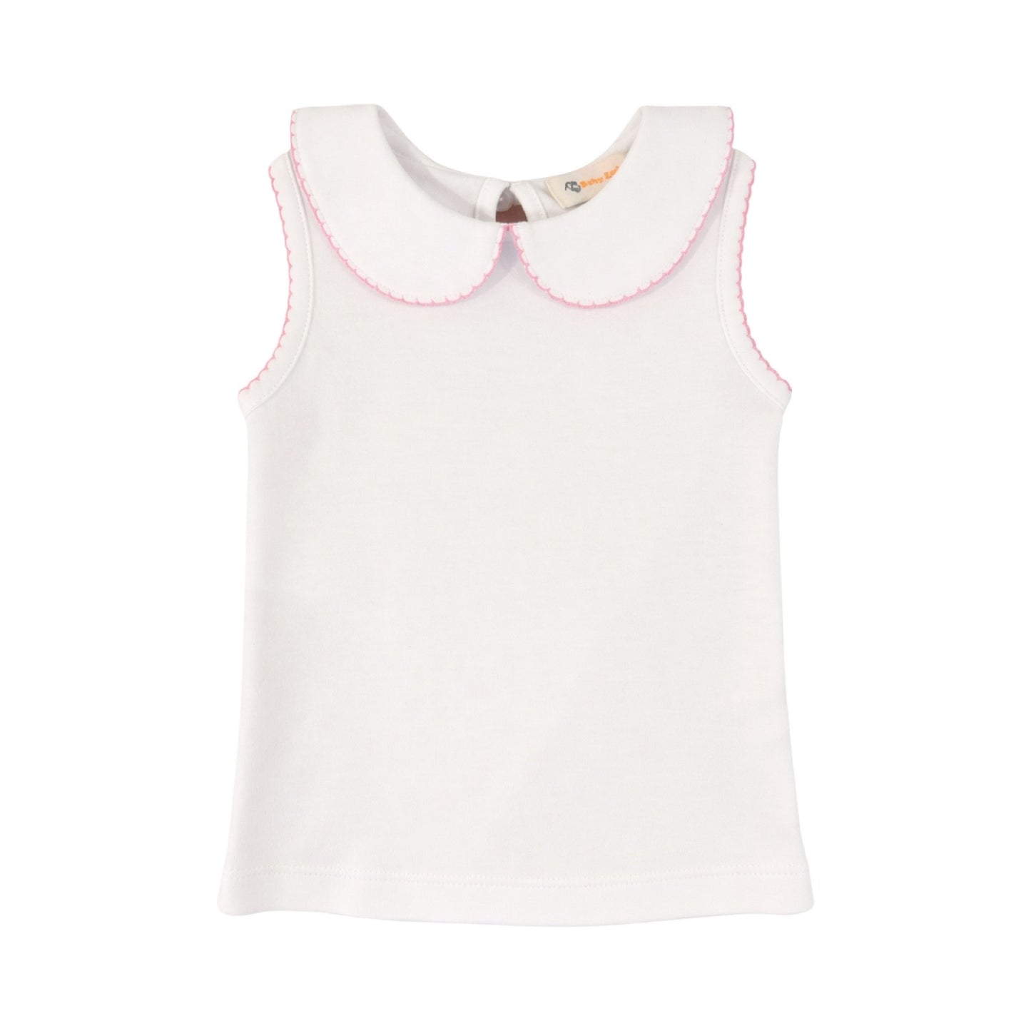 Girl Sleeveless Collared Top, Bubblegum Pink Trim