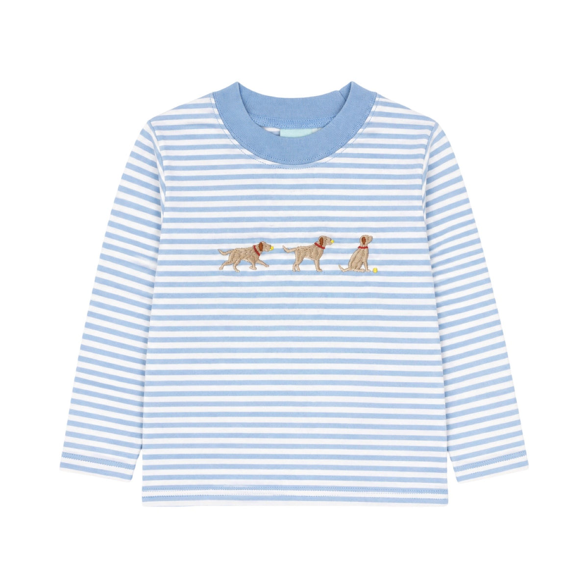 Long Sleeve Striped Applique T-Shirt, 3 Dogs