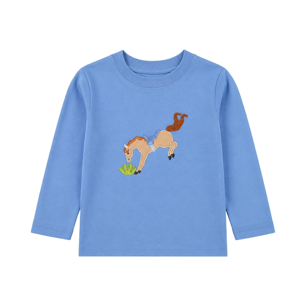 Long Sleeve Applique T-Shirt, Bucking Horse