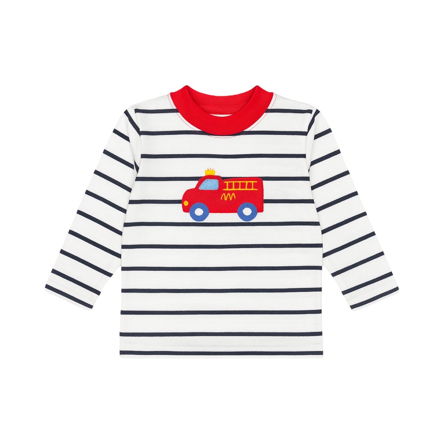 Long Sleeve Applique Striped T-Shirt, Firetruck