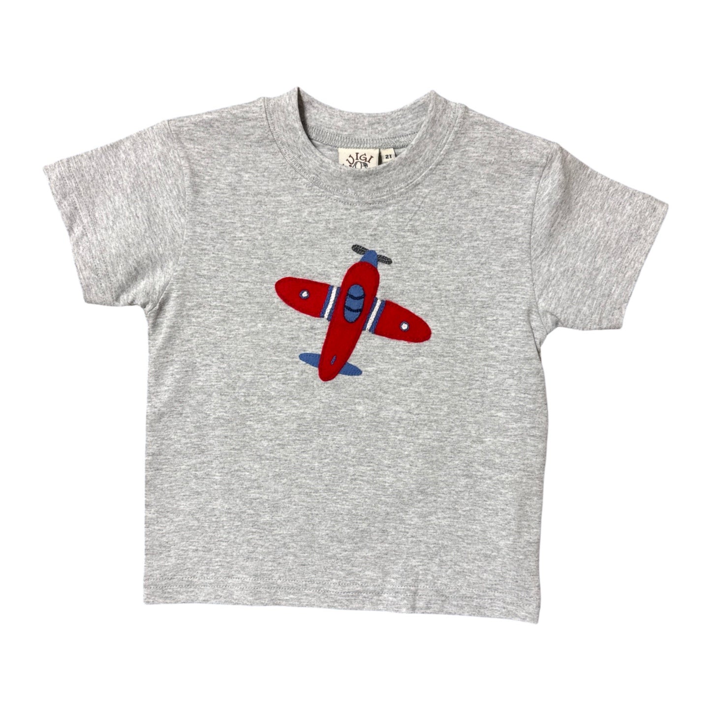 Boy Short Sleeve T-Shirt, Grey with Airplane