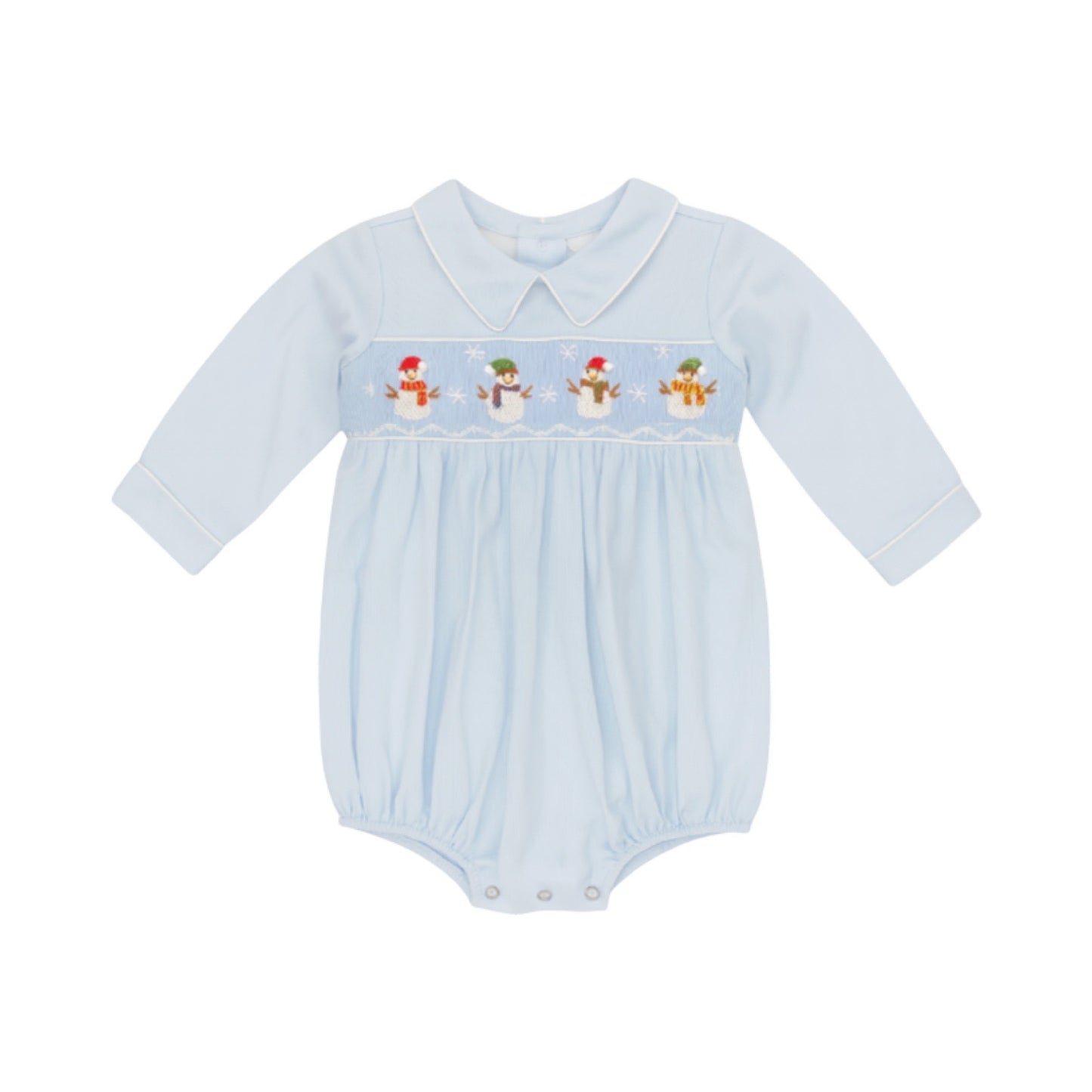 Noah Long Sleeve Smocked Bubble, Snowman