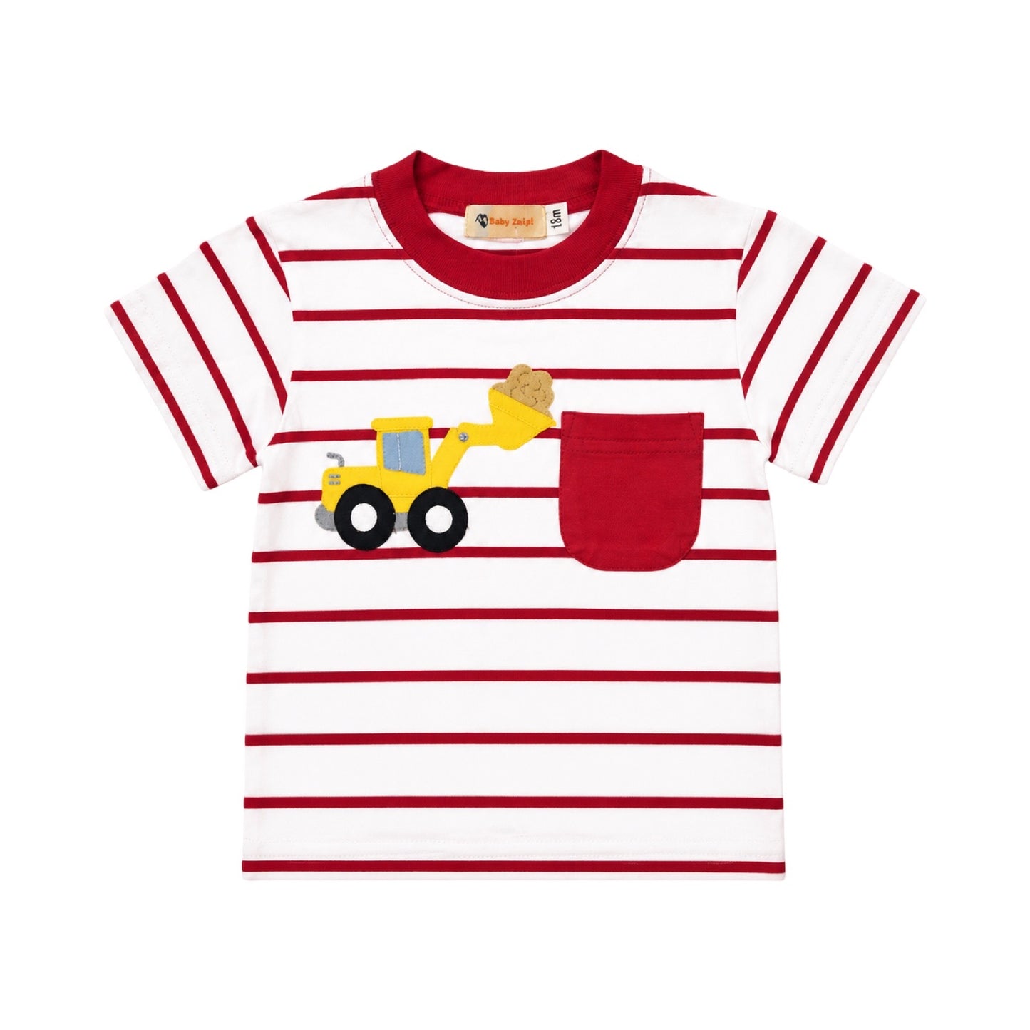 Short Sleeve Striped Applique Pocket T-Shirt, Digger