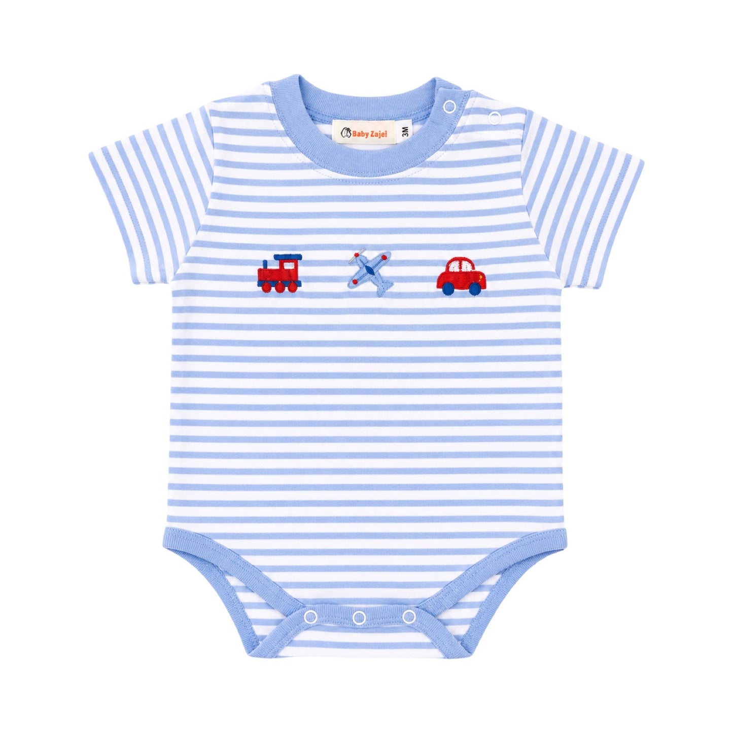 Short Sleeve Striped Embroidered Bodysuit, Transportation