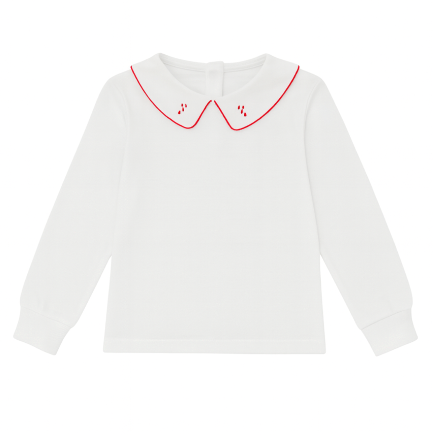 Long Sleeve Embroidered Collared Shirt, Candy Canes