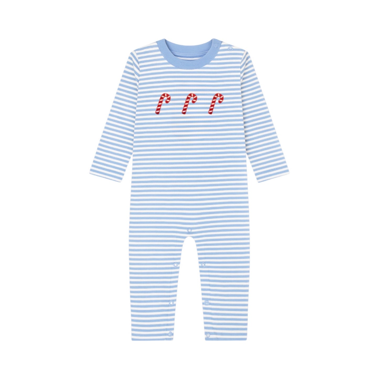 Long Sleeve Applique Striped Romper, Candy Canes