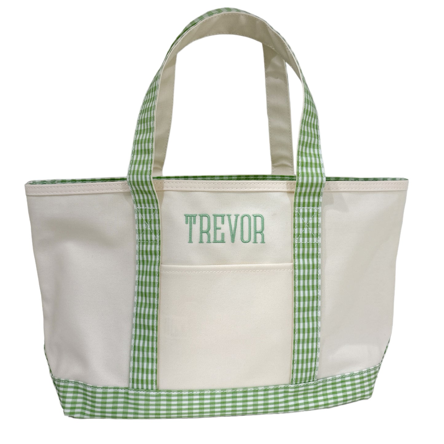 Medium Tote, Gingham Leaf Green Trim