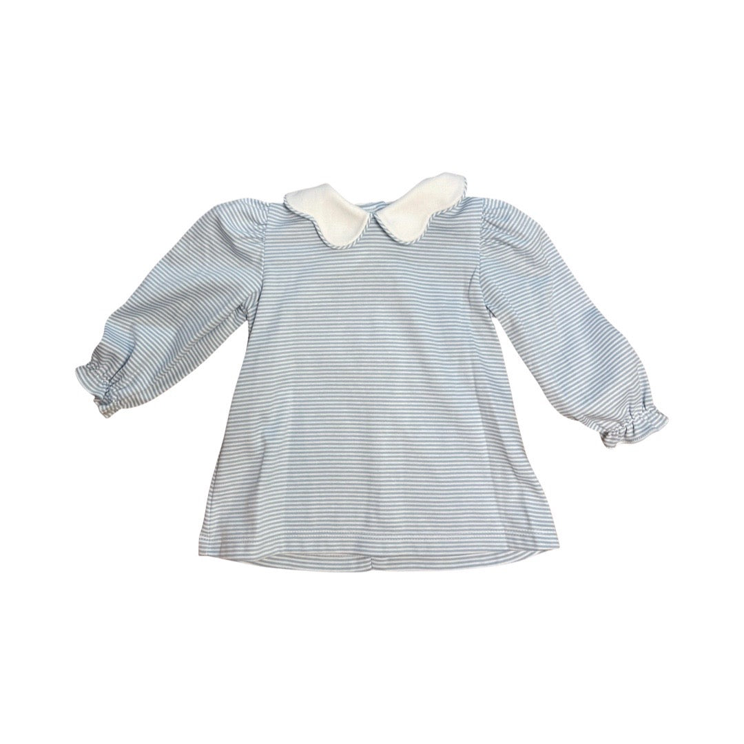 Bryar Collared Long Sleeve Stripe Light Blue Knit Blouse