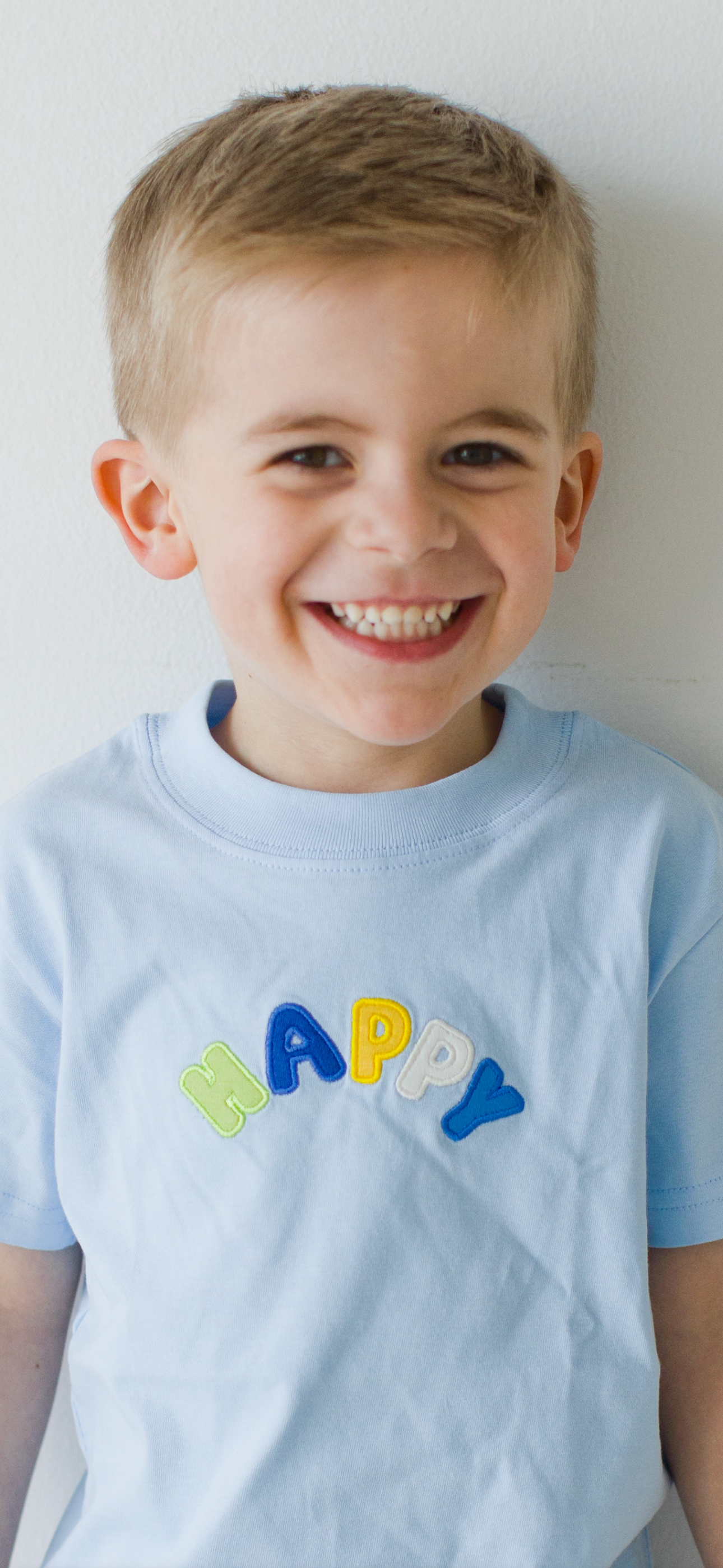 Short Sleeve Applique T-Shirt, Happy