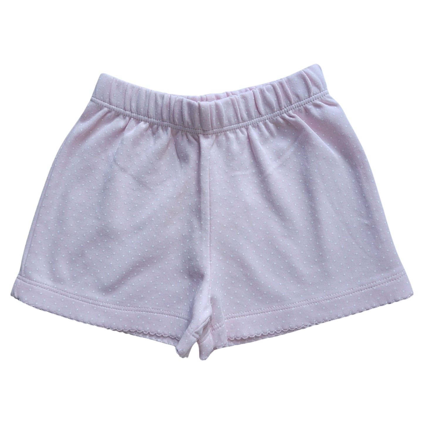 Girl Cotton Play Shorts, Light Pink with White Dots