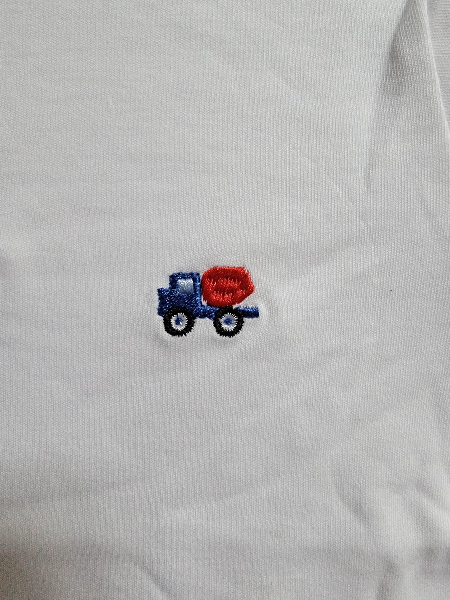 Long Sleeve Polo Shirt, White with Embroidered Cement Truck