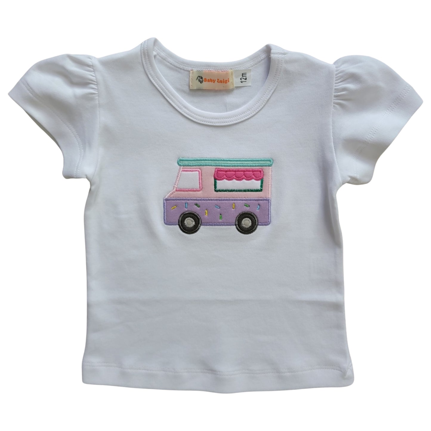 Girl's Short Sleeve Ice Cream Truck Applique T-Shirt
