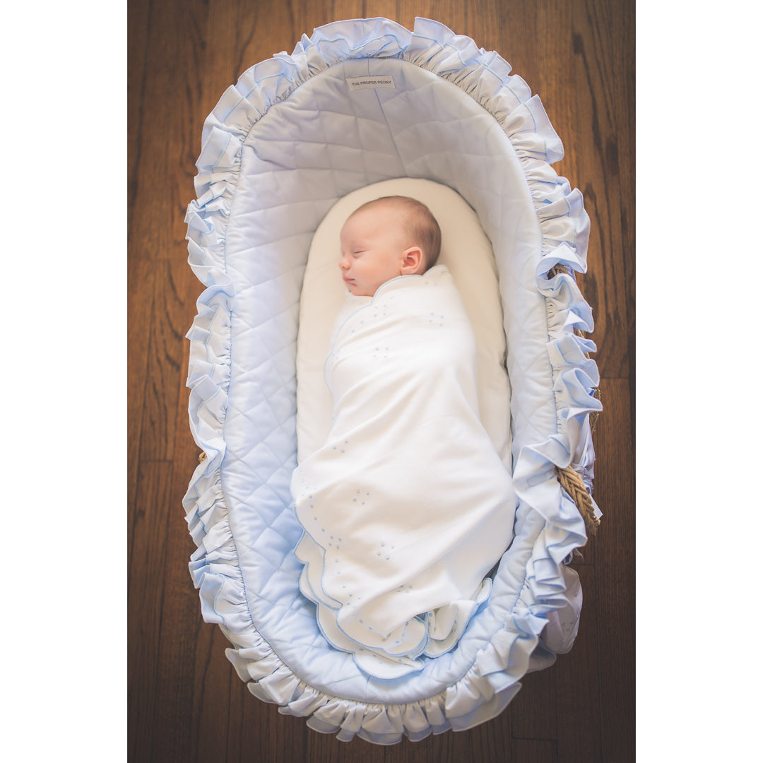 Moses Basket, White with Blue
